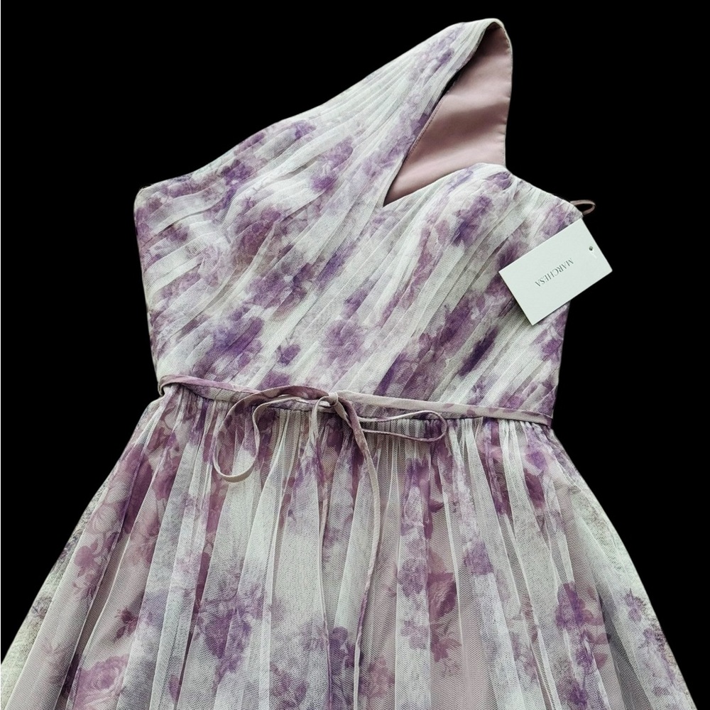 Marchesa Notte Bridesmaid***One-Shoulder Lavender Floral Gown***US 6 $325 - Picture 8 of 15